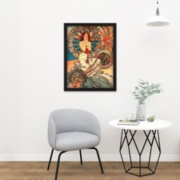 "Artery8 Wall Art Print Mucha Art Nouveau Woman Floral Large Framed Wall Décor Art in Brown - Size: W18"" x H24""" - thumbnail 2