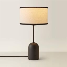 ValueLights Kaiden Black Dome Table Lamp with Trim Edge Linen Drum Shade & Bulb - thumbnail 6