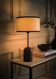 ValueLights Kaiden Black Dome Table Lamp with Trim Edge Linen Drum Shade & Bulb - thumbnail 2