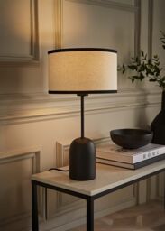 ValueLights Kaiden Black Dome Table Lamp with Trim Edge Linen Drum Shade & Bulb - thumbnail 1