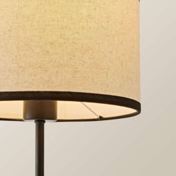 ValueLights Kaiden Black Dome Table Lamp with Trim Edge Linen Drum Shade & Bulb - thumbnail 4