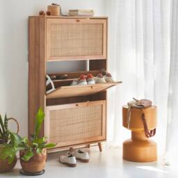 sweeek Shoe cabinet with 3 drawers wood decor & cane in Beige - thumbnail 4