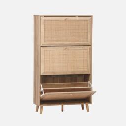 sweeek Shoe Cabinet With 3 Drawers Wood Decor & Cane in Light Brown - thumbnail 3