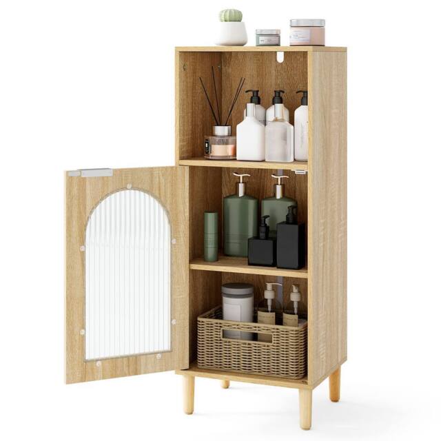 Costway Freestanding Bathroom Floor Cabinet Wooden Storage Organizer w/Shelf in Natural - image 1