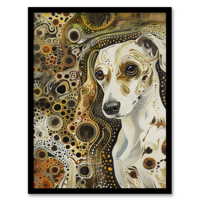 Artery8 Trippy Dog Lover Pet Portrait Abstract Design Framed Art Print in Brown - Size: A4 - image 1