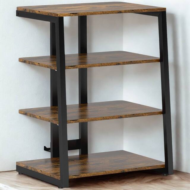 FURNOS Industrial 4 Tier Small TV Stand Unit With Storage Shelves in Brown - image 1