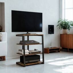 FURNOS Industrial 4 Tier Small TV Stand Unit With Storage Shelves in Brown - thumbnail 4