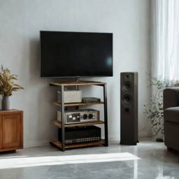 FURNOS Industrial 4 Tier Small TV Stand Unit With Storage Shelves in Brown - thumbnail 6