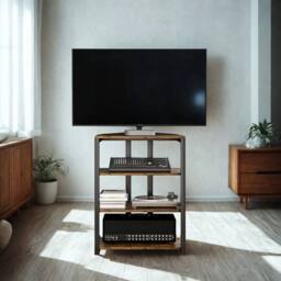 FURNOS Industrial 4 Tier Small TV Stand Unit With Storage Shelves in Brown - thumbnail 5
