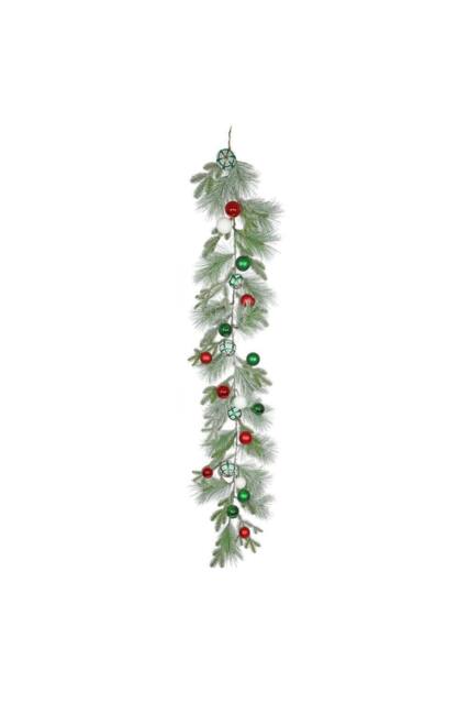 KDMD Snowy Mixed Foliage & Bauble Garland 180cm in Green - image 1