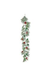 KDMD Snowy Mixed Foliage & Bauble Garland 180cm in Green - thumbnail 1