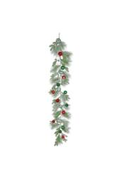 KDMD Snowy Mixed Foliage & Bauble Garland 180cm in Green - thumbnail 2