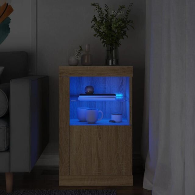 Berkfield Home Side Cabinet with LED Lights Sonoma Oak Engineered Wood in Brown - image 1