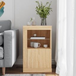 Berkfield Home Side Cabinet with LED Lights Sonoma Oak Engineered Wood in Brown - thumbnail 4