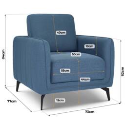 Bravich LTD Brixton Armchair - Modern Fabric Accent Chair with Steel Legs in Blue - thumbnail 8