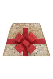 Living and Home Square Christmas Tree Collar Basket Decor with Bow Tie in Gold - thumbnail 4