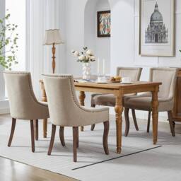 HomeTouch Set of 6 Bewley Plush Linen Upholstered Dining Chairs in Beige - Size: 6 Pack - thumbnail 6