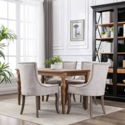 HomeTouch Set of 6 Bewley Plush Linen Upholstered Dining Chairs in Beige - Size: 6 Pack - thumbnail 9