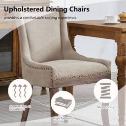 HomeTouch Set of 6 Bewley Plush Linen Upholstered Dining Chairs in Beige - Size: 6 Pack - thumbnail 3