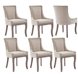 HomeTouch Set of 6 Bewley Plush Linen Upholstered Dining Chairs in Beige - Size: 6 Pack