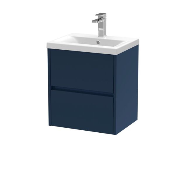 Balterley Wall Hung 2 Drawer Vanity Unit & Ceramic Basin, 500mm - Midnight Blue - image 1
