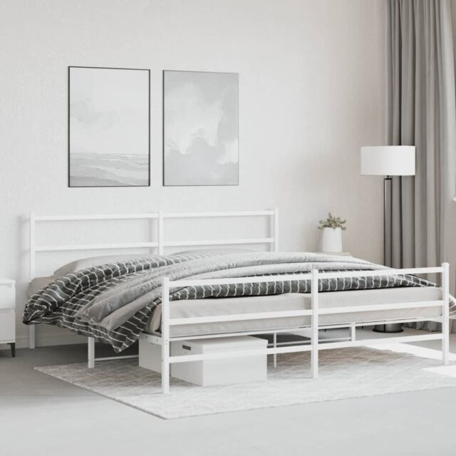 Berkfield Home Metal Bed Frame without Mattress with Footboard¬†White 193x203cm in White - Size: 193x203 cm - image 1