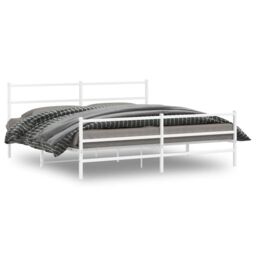Berkfield Home Metal Bed Frame without Mattress with Footboard¬†White 193x203cm in White - Size: 193x203 cm - thumbnail 2