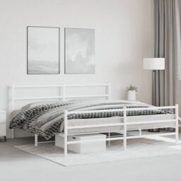 Berkfield Home Metal Bed Frame without Mattress with Footboard¬†White 193x203cm in White - Size: 193x203 cm - thumbnail 1