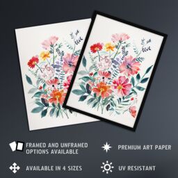 "Artery8 Boho Spring Flower Bouquet Pastel Watercolour Framed Art Print - Size: W12"" x H16""" - thumbnail 2