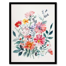 "Artery8 Boho Spring Flower Bouquet Pastel Watercolour Framed Art Print - Size: W12"" x H16""" - thumbnail 1