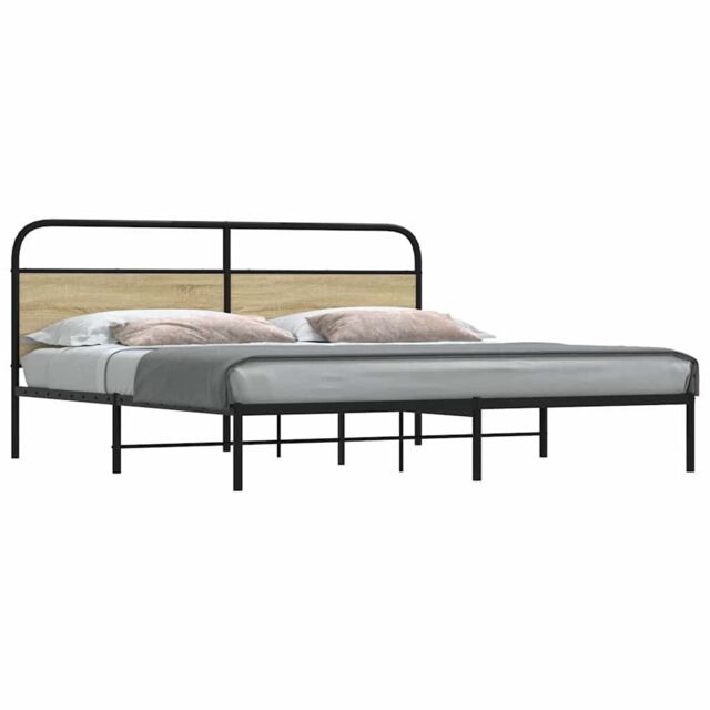 Berkfield Home Metal Bed Frame without Mattress Sonoma Oak 200x200 cm in Brown - image 1
