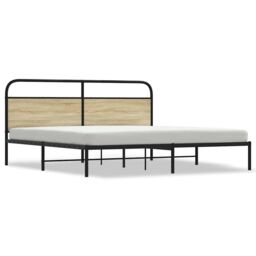 Berkfield Home Metal Bed Frame without Mattress Sonoma Oak 200x200 cm in Brown - thumbnail 2