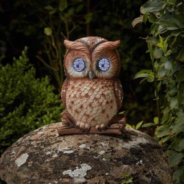 Marco Paul Solar Powered Blinking Owl Garden Ornament 25cm in Brown - image 1
