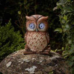 Marco Paul Solar Powered Blinking Owl Garden Ornament 25cm in Brown - thumbnail 1