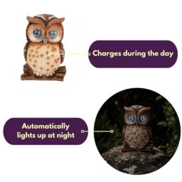 Marco Paul Solar Powered Blinking Owl Garden Ornament 25cm in Brown - thumbnail 5