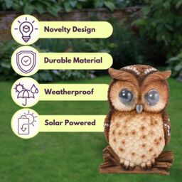 Marco Paul Solar Powered Blinking Owl Garden Ornament 25cm in Brown - thumbnail 4