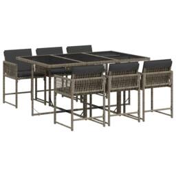 Berkfield Home Garden Dining Set - Grey - PE Rattan - 6-Seater - Foldable - thumbnail 2