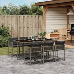 Berkfield Home Garden Dining Set - Grey - PE Rattan - 6-Seater - Foldable