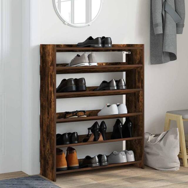 Berkfield Home Shoe Rack Smoked Oak 80x25x100 cm Engineered Wood in Brown - Size: 80 x 25 x 100 cm - image 1