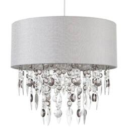 First Choice Lighting Pair of Large 40cm Easy Fit Shades in Grey with Acrylic Droplets in Silver - thumbnail 2