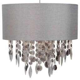 First Choice Lighting Pair of Large 40cm Easy Fit Shades in Grey with Acrylic Droplets in Silver - thumbnail 5