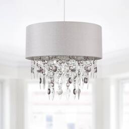 First Choice Lighting Pair of Large 40cm Easy Fit Shades in Grey with Acrylic Droplets in Silver - thumbnail 3