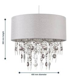 First Choice Lighting Pair of Large 40cm Easy Fit Shades in Grey with Acrylic Droplets in Silver - thumbnail 8