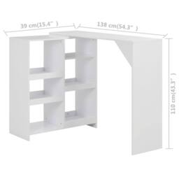 Berkfield Home Comfortable Bar Table with Moveable Shelf White 138x39x110 cm - Size: 138 x 39 x 110 cm - thumbnail 6