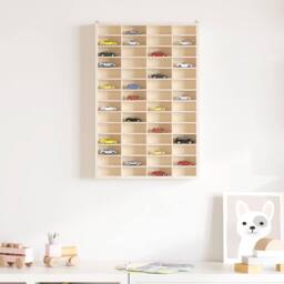 Berkfield Home Wall Display Cabinet with 56 Compartments 40x4.5x60 cm in Natural - thumbnail 3
