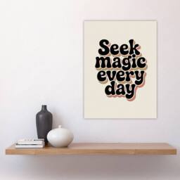 "Artery8 Seek Magic Every Day Funky Retro Typography Wall Art Print in Beige - Size: W24"" x H32""" - thumbnail 4