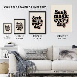 "Artery8 Seek Magic Every Day Funky Retro Typography Wall Art Print in Beige - Size: W24"" x H32""" - thumbnail 3