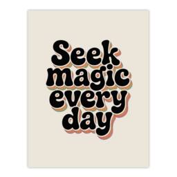 "Artery8 Seek Magic Every Day Funky Retro Typography Wall Art Print in Beige - Size: W24"" x H32""" - thumbnail 1
