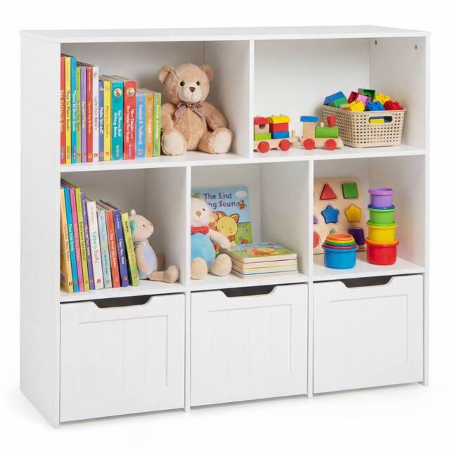 CASART Wooden Toy Storage Organizer Kids with 5 Open Cubes 3 Movable Drawers in White - image 1