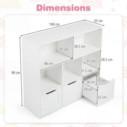 CASART Wooden Toy Storage Organizer Kids with 5 Open Cubes 3 Movable Drawers in White - thumbnail 2